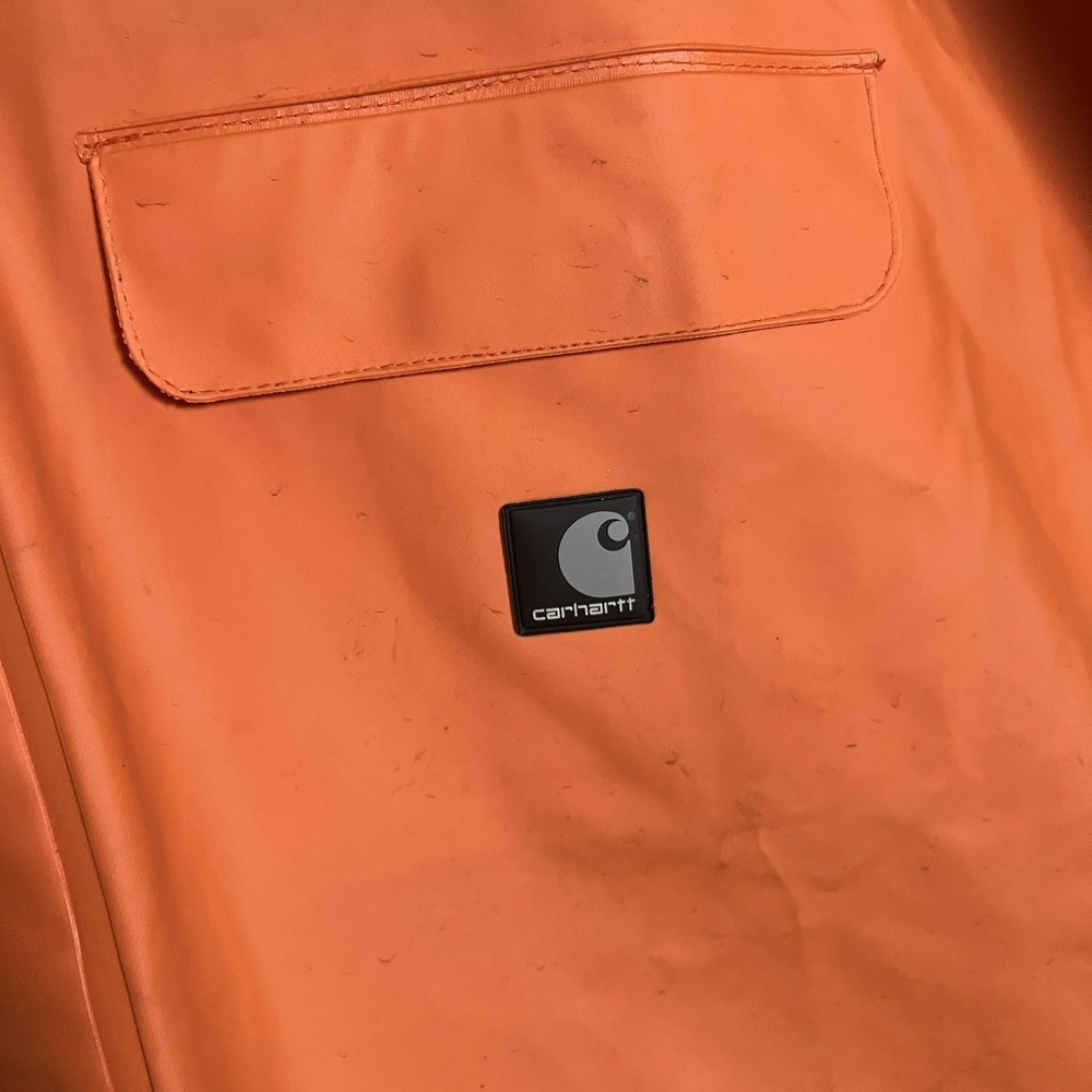 Carhartt Rain Coat Mens Large Orange Hooded PVC Waterproof Workwear C64ORG - Picture 5 of 10